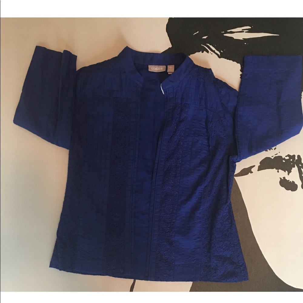 Chico's Royal Open Front Blue  Eyelet Jacket